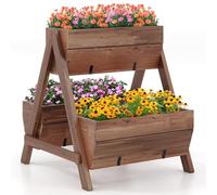 COSTWAY Letto da Giardino Rialzato Verticale con 3 Fioriere in Legno e Fori di Drenaggio, Fioriera a Scala per Frutta, Verdura e Fiore, Aiuola per Interno ed Esterno, 66 x 73 x 73 cm