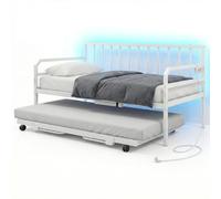 COSTWAY Letto Estraibile, Divano Letto Singolo con Luci LED e Stazione di Ricarica, Lettino Doppio con Struttura in Metallo, 90x200 cm, per Soggiorno e Camera da Letto (Bianco)