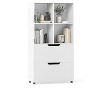 COSTWAY Libreria a 4 Cubi con 2 Cassetti, Scaffale Alto a 5 Ripiani da 130 cm, Libreria Moderna a Cubi Aperti, Organizer in Legno per Soggiorno, Studio, Ufficio Domestico (Bianco)