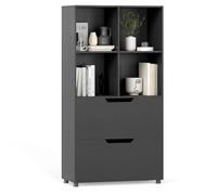 COSTWAY Libreria a 4 Cubi con 2 Cassetti, Scaffale Alto a 5 Ripiani da 130 cm, Libreria Moderna a Cubi Aperti, Organizer in Legno per Soggiorno, Studio, Ufficio Domestico (Nero)