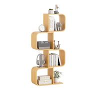 COSTWAY Libreria a 4 Cubi Forma di S, Libreria Bassa Scaffale in Bamboo, Libreria Design Moderna Salvaspazio da Terra, per Soggiorno, Studio e Ufficio, 61 x 23 x 133,5 cm, Naturale (4 Livelli)