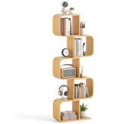 COSTWAY Libreria a 5 Cubi Forma di S, Libreria Bassa Scaffale in Bamboo, Libreria Design Moderna Salvaspazio Piccola da Terra, per Soggiorno, Studio e Ufficio, 61 x 23 x 166 cm, Naturale (5 Livelli)