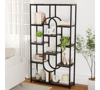 Costway Libreria a 5 ripiani scaffale industriale etagere con ripiani aperti, Libreria scaffale alto autoportante a forma ovale Nero