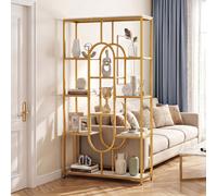 Costway Libreria a 5 ripiani scaffale industriale etagere con ripiani aperti, Libreria scaffale alto autoportante a forma ovale Oro