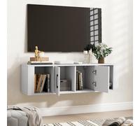 Costway Libreria a parete con 2 cubi e mobile per console multimediale per soggiorno, Armadietto sospeso a 2 ante Bianco