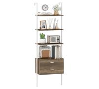 COSTWAY Libreria a Scala 184 cm, Scaffale da Parete a 6 Ripiani con 2 Cassetti e Struttura in Metallo, Ripiano Espositivo Aperto Moderno per Soggiorno Studio Ufficio, 60 x 30 x 184 cm (Naturale)