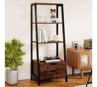 Costway Libreria a scala con cassetti per camera da letto ufficio a casa, Alto scaffale autoportante con 4 ripiani aperti e 2 cassetti Marrone