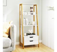 Costway Libreria a scala con cassetti per camera da letto ufficio a casa, Alto scaffale autoportante con 4 ripiani aperti e 2 cassetti Bianco