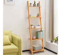 Costway Libreria a scala in bambù multiuso con 5 ripiani, Scaffale moderno da soggiorno cucina ufficio 43x35x165cm