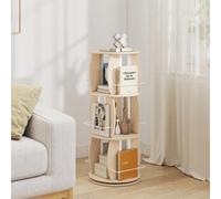 Costway Libreria girevole a 4 livelli con 8 barre protettive, Scaffale angolare per libri e decorazioni per salotto camera e ufficio Naturale