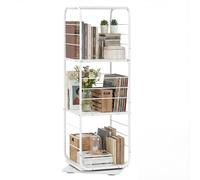 COSTWAY Libreria Girevole a 4 Ripiani, Torretta Libreria Rotante a 360° con Struttura in Metallo, Scaffale d'Angolo Salvaspazio per Casa, Ufficio e Soggiorno, 40x40x115 cm (Bianco)