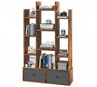 COSTWAY Libreria in Legno a 12 Piani, Scaffale Multifunzionale con 2 Cassetti e 12 Scomparti, Scaffale Espositivo per Soggiorno Studio Ufficio, 80x24x132 cm (Marrone, 2 cassetti)