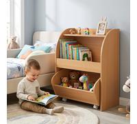 Costway Libreria Montessori per bambini legno con carrello e 2 ripiani aperti, Scaffale portagiochi per cameretta e asilo nido Naturale