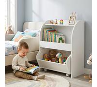 Costway Libreria Montessori per bambini legno con carrello e 2 ripiani aperti, Scaffale portagiochi per cameretta e asilo nido Bianco