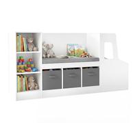 COSTWAY Libreria Montessoriana per Bambini a Forma di Auto con Panca | Scaffale Portagiochi in Legno con 6 Scomparti, Cestini in Tessuto e Cuscino Rimovibile, per Cameretta e Stanza Giochi