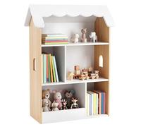 COSTWAY Libreria Montessoriana per Bambini a Forma di Casetta, Scaffale Portagiochi in Legno con 5 Scomparti, Tetto e Finestre, Porta Libri per Cameretta e Asilo Nido, 3+ Anni, 70 x 33 x 92 cm