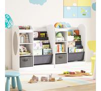 Costway Libreria per bambini con specchio scaffale giocattoli 4 ripiani a rete, Libreria bambini montessori 4 livelli sala giochi Bianco
