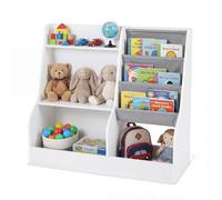 COSTWAY Libreria per Bambini Montessori, Scaffale a 3 Livelli con 3 Tasche in Oxford, Portagiochi con Anti-inversione per Cameretta e Sala Giochi, 89 x 35,5 x 80 cm