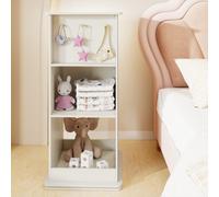 Costway Libreria rotante per bambini scaffale angolare con lavagna, Libreria specchio ganci appendini e scomparti aperti Bianco
