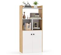 COSTWAY Libreria Scaffale con 2 Ante di Stoccaggio, Libreria Salvaspazio Moderna con 4 Ripiani in Legno Aperti, Mobile Alto Ufficio, per Soggiorno, Camera da Letto, 60 x 30 x 140 cm (Naturale)