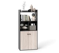 COSTWAY Libreria Scaffale con 2 Ante di Stoccaggio, Libreria Salvaspazio Moderna con 4 Ripiani in Legno Aperti, Mobile Alto Ufficio, per Soggiorno, Camera da Letto, 60 x 30 x 140 cm (Nero)