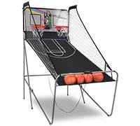 COSTWAY Macchina da Pallacanestro Elettronica, Canestro Basket da Camera a Doppio Tiro Pieghevole con Punteggio Elettronico, 4 Palle, 8 Modalità di Gioco e 2 Canestri (Grigio)