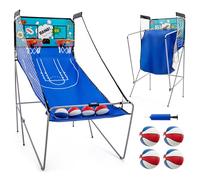 COSTWAY Macchina da Pallacanestro Elettronica Pieghevole, Gioco Arcade da Basket a Doppio Tiro per Casa con 8 Modalità di Gioco, Suono Arcade, Punteggio Elettronico, 4 Palloni e Pompa (Azzurro)