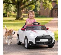 Costway Macchina elettrica BMW mini cooper su licenza con telecomando luci LED musica e clacson, 12 v auto elettrica per bambini 3-8 anni Bianco