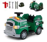 COSTWAY Macchina Elettrico per Bambini 12V, Auto Cavalcabile con Pala, Estintore, Scala, Casco di Sicurezza, 4 Ruote, Sirena e Clacson, Camion Realistico dei Pompieri per Bambini 3-8 Anni (Verde)
