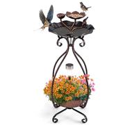 COSTWAY Mangiatoia Solare per Uccelli da Esterno, Vaschetta e Mangiatoia Vintage con Piedistallo e Luci Solari, Casetta per Uccellini Decorativa da Giardino (Bronzo)