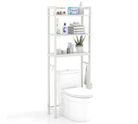 COSTWAY Mensola WC da 170 cm, con 3 ripiani, per lavatrice in metallo, con 3 ganci, con barra trasversale regolabile in altezza (bianco)