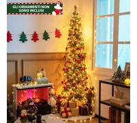Costway Mezzo albero di Natale alto 210cm con luci LED incorporate, Albero artificiale con 403 rami base in metallo
