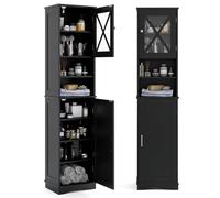 COSTWAY Mobile Bagno 40 x 30 x 170,5cm, Armadietto a Colonna Stretto e Alto con 5 Ripiani Regolabili e 2 Porte, Armadio da Terra in Legno per Soggiorno, Camera da Letto, Salotto e Cucina (Nero)