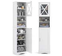 COSTWAY Mobile Bagno 40 x 30 x 170,5cm, Armadietto a Colonna Stretto e Alto con 5 Ripiani Regolabili e 2 Porte, Armadio da Terra in Legno per Soggiorno, Camera da Letto, Salotto e Cucina (Bianco)