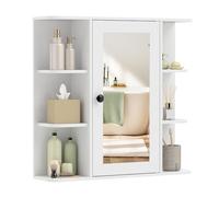 COSTWAY Mobile Bagno da Parete, Armadietto Pensile in Legno con 1 Anta, 6 Scomparti Aperti e 3 Ripiani, Mobiletto da Bagno Salvaspazio per Soggiorno e Camera da Letto, 66 x 16,5 x 63 cm (Bianco)