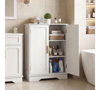 Costway Mobile bagno da terra armadietto salvaspazio e moderno in legno per cucina corridoio e soggiorno, Mobiletto basso a 2 ante con ampio piano e 3 ripiani