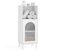 COSTWAY Mobile da Bagno 35 x 30 x 90 cm, Mobiletto Salvaspazio in Legno con Anta in Vetro Temperato e Ripiano Regolabile, Colonna Multiuso per Corridoio, Soggiorno e Cuccina (35 x 30 x 90 cm)