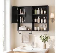 Costway Mobile da bagno a parete con armadietto a 2 ante scomparti portaoggetti ripiani aperti, Armadio da parete sospeso per bagno e ingresso Nero