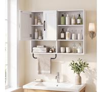 Costway Mobile da bagno a parete con armadietto a 2 ante scomparti portaoggetti ripiani aperti, Armadio da parete sospeso per bagno e ingresso Bianco