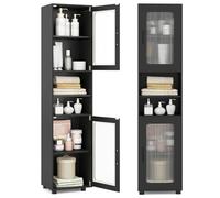 COSTWAY Mobile da Bagno Alto, Mobile a Colonna Salvaspazio con 2 ante traslucide, Scomparto Aperto e Ripiano Regolabile, Armadietto da Terra Sottile per Soggiorno, 40 x 30 x 170 cm (Nero)