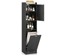 COSTWAY Mobile da Bagno, Armadietto Alto in Legno con Ripiano Regolabile, Cestino per Portabiancheria con Maniglie e Mensola Aperta, 40 × 40 × 170 cm, per Bagno e Cucina (Nero)