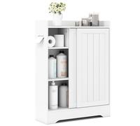 COSTWAY Mobile da Bagno, Armadietto Sottile con Porta Carta Igienica, Scomparto per Spazzolino e Ripiani Regolabili Accanto al WC, Armadio con Porta Scorrevole per Spazi Stretti (Bianco)