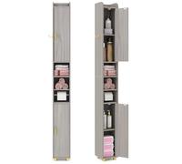 COSTWAY Mobile da Bagno Salvaspazio, Mobiletto Alto e Stretto con 2 Ante, Ripiani Regolabili e Gancio Laterale, Armadio da Terra per Cucina e Soggiorno, 20 x 20 x 179 cm (3 Ripiani, Grigio)