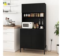 Costway Mobile dispensa da cucina con stazione di ricarica mobile bar vini con porta bicchieri, Mobile armadietto per sala da pranzo Nero