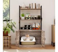 Costway Mobile moderna per lettiera per gatti armadietto nascosto per bagno per gatti con 3 ripiani, Mobile industriale Grigio