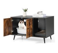 Costway Mobile nascondi lettiera per gatti con scomparto a doppia anta vano aperto e tiragraffi, Casetta per gatti 90x50x54cm