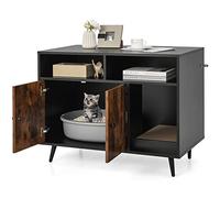COSTWAY Mobile per Lettiera Gatti con 2 Ripiani per Riporre gli Oggetti | Cassetta in Legno per Lettiera con Gambe Inclinate in Metallo per Gattini e Gatti Grandi, 90 x 50 x 69 cm