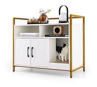 COSTWAY Mobile per Lettiera Gatti con Ripiani Aperti e Ripiani Chiusi con Maniglie, Mobiletto Multiuso in Legno e Metallo, Ideale per Ingresso e Soggiorno, Portata 50 kg (Bianco)
