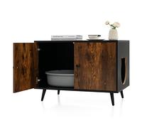 COSTWAY Mobile per Lettiera per Gatti, Casetta per Gatti con Divisore e 2 Ingressi a Forma di Testa di Gatto, Tavolino in Legno Versatile per Salotto, 80 x 50 x 57 cm, Marrone e Nero