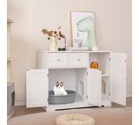 Costway Mobile per lettiera per gatti con 2 cassetti 3 porte dispositivi anti-ribaltamento, Mobile laterale per gatti nascosto Bianco